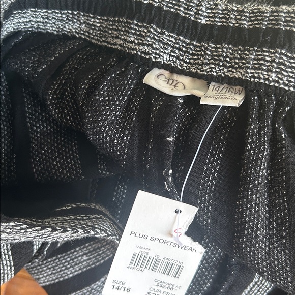 NWT Cato black/grey lace up stripe linen blend pant size 14/16W - Picture 3 of 4